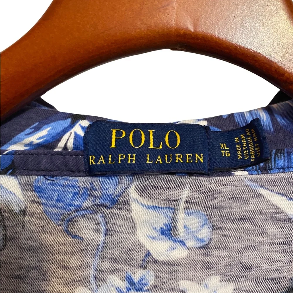 Polo Ralph Lauren Men XL Blue Tropical Floral Lightweight Hoodie Shirt